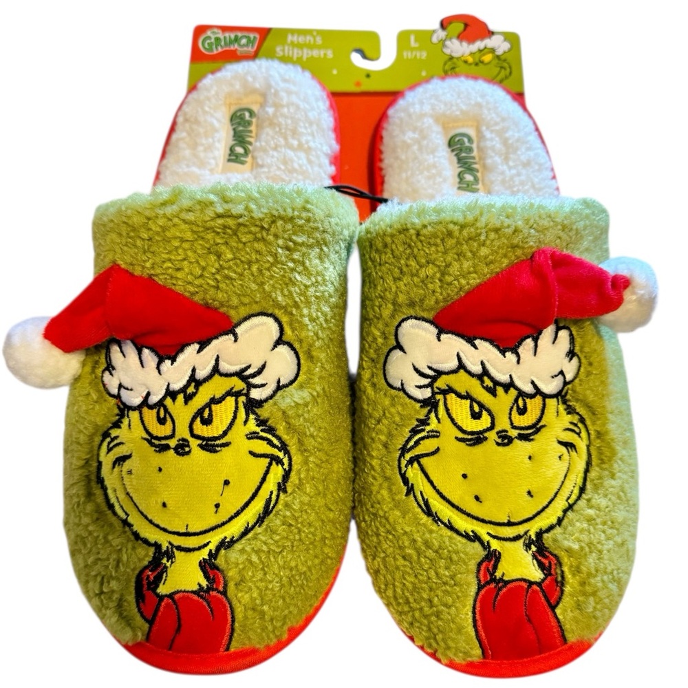 The Grinch Men’s Christmas Slippers with Santa Hat